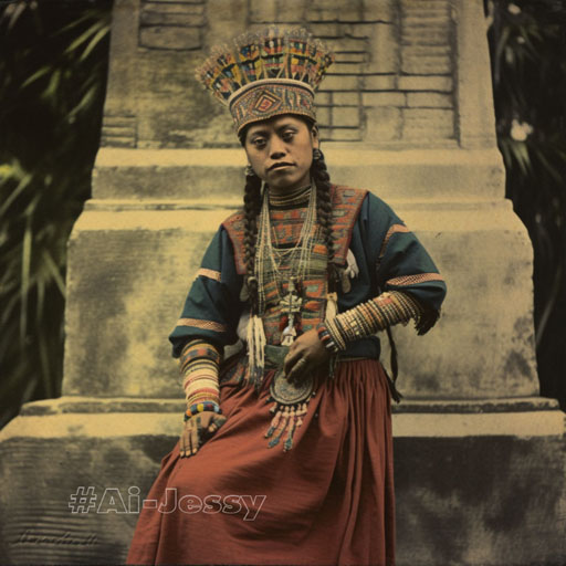 full body color photograph of a woman, <Mayan Empire> era