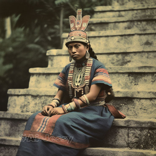 full body color photograph of a woman, <Mayan Empire> era