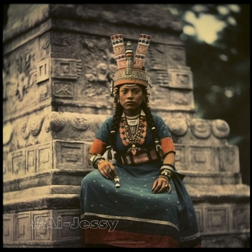 full body color photograph of a woman, <Mayan Empire> era