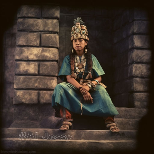 full body color photograph of a woman, <Mayan Empire> era