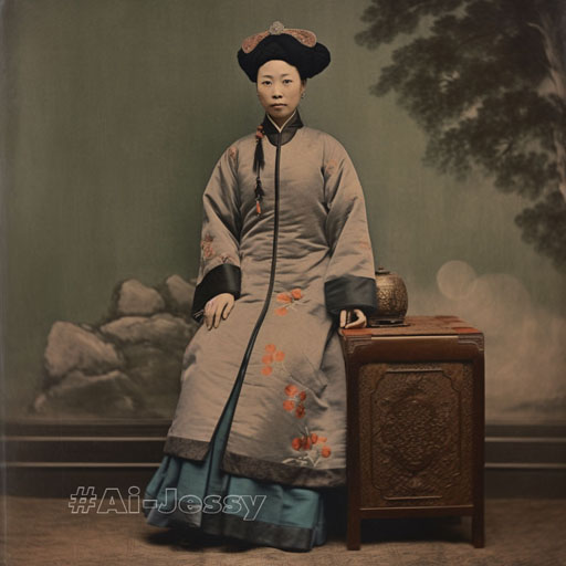 full body color photograph of a woman, <Qing Dynasty> era