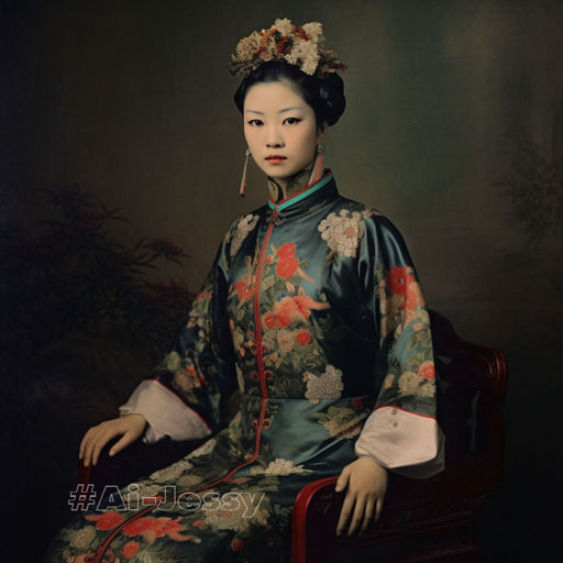 full body color photograph of a woman, <Qing Dynasty> era