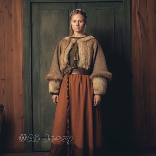 full body color photograph of a woman, <Viking Age> era