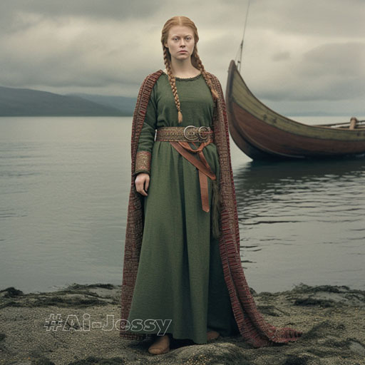 full body color photograph of a woman, <Viking Age> era