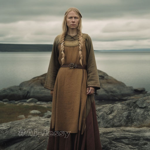 full body color photograph of a woman, <Viking Age> era