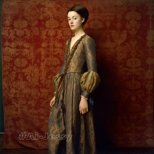 full body color photograph of a woman, < 1400s >